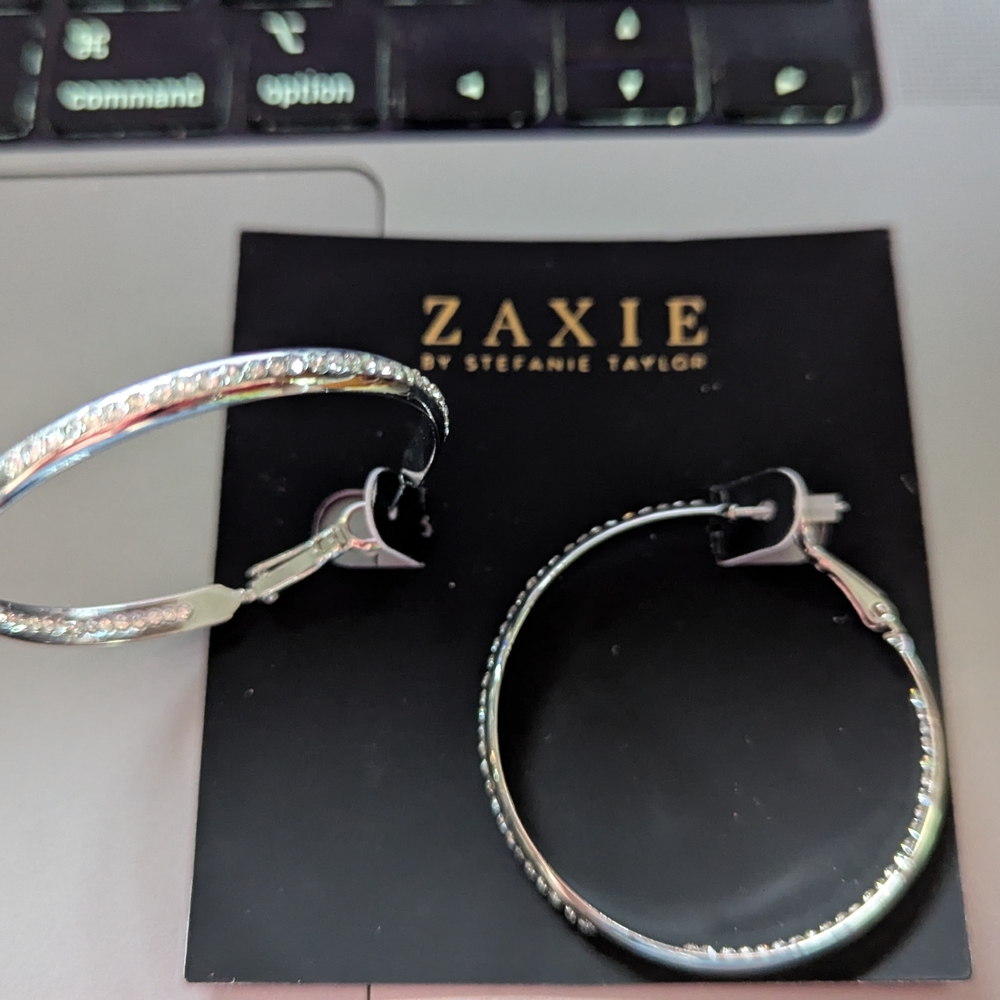 Zaxie By Stefanie Taylor CZ Silver Hoop Earrings